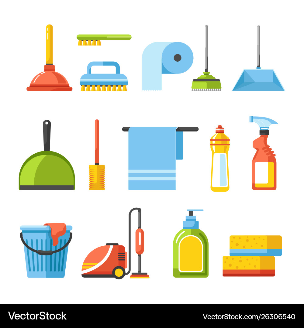 Cleaning tools isolated icons brushes Royalty Free Vector