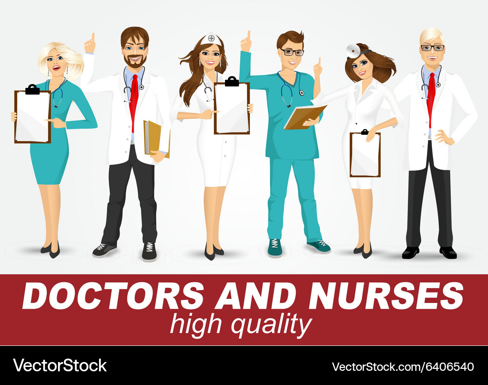 Group doctors and nurses set Royalty Free Vector Image