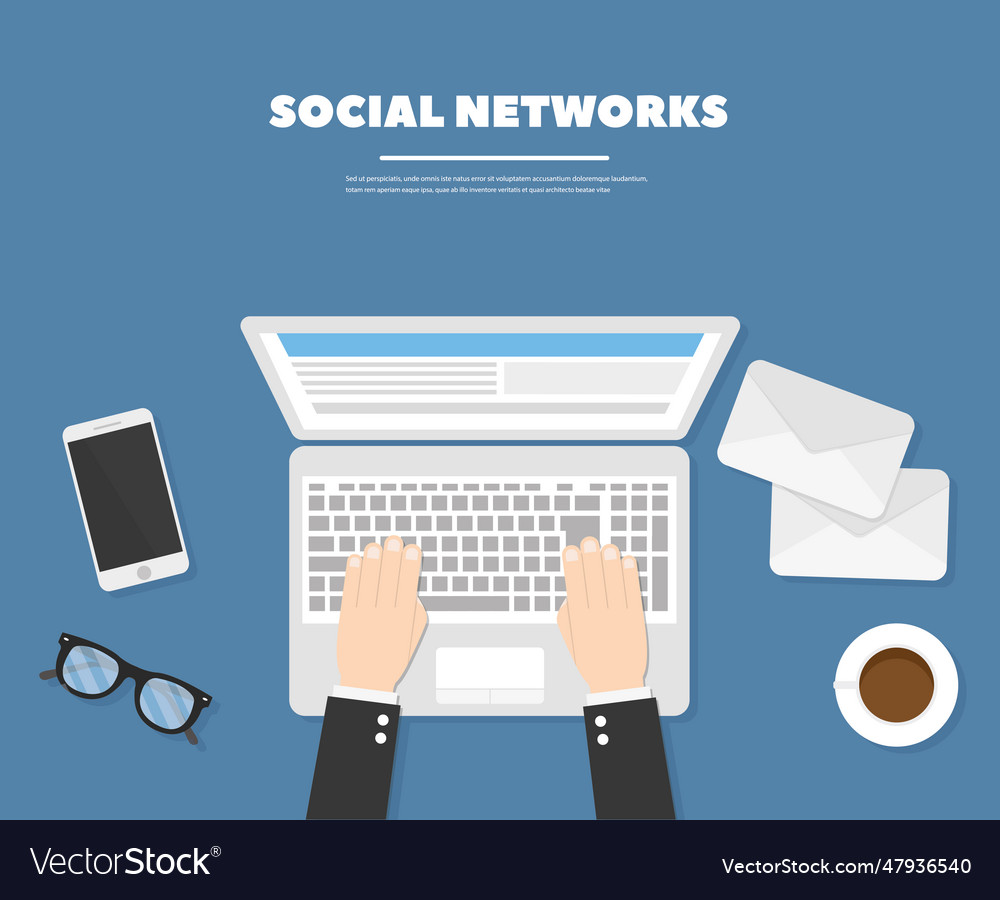 Modern Workspace - Social Media & Computer