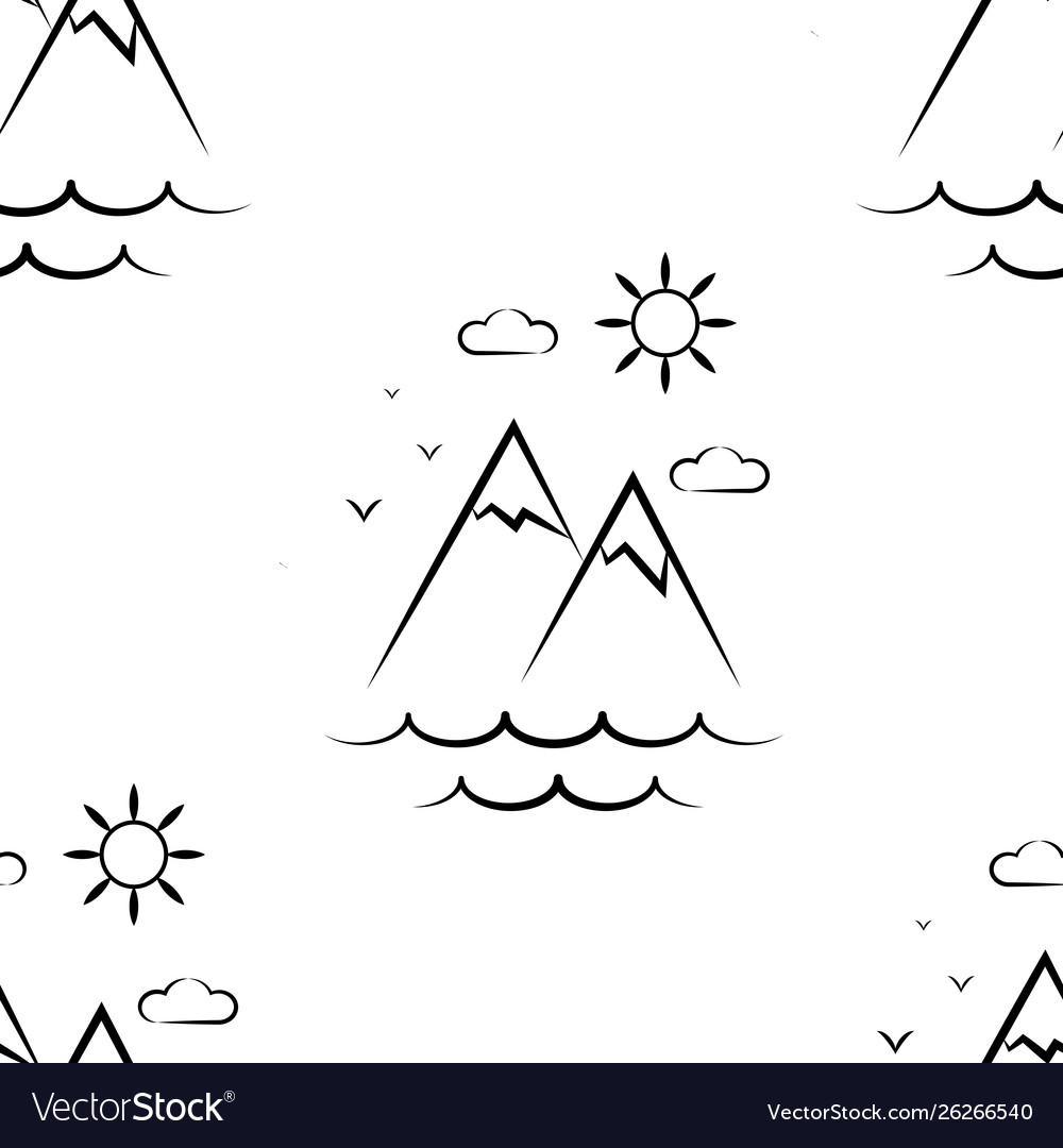 Mountains sun clouds pattern seamless