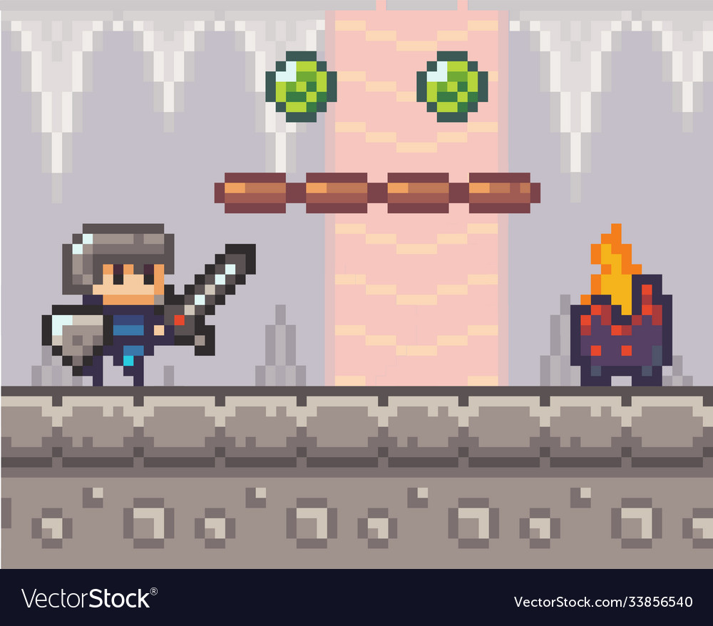 Pixel art style character in game arcade play