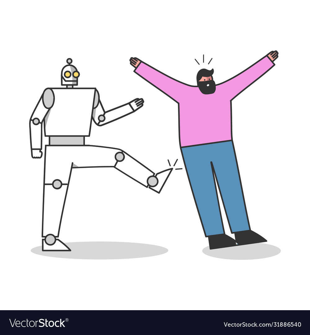 Robotic worker kicks human professional people