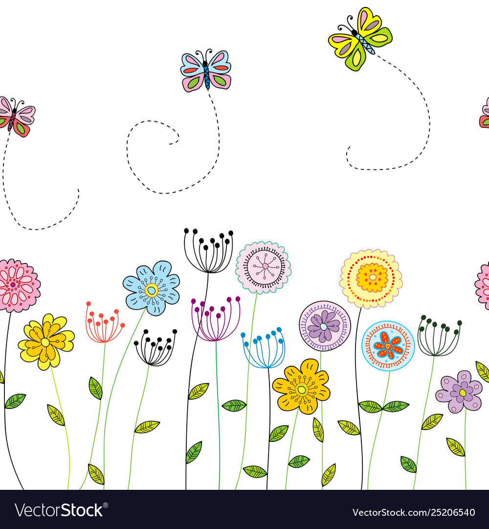 Seamless funny floral border with flowers and Vector Image