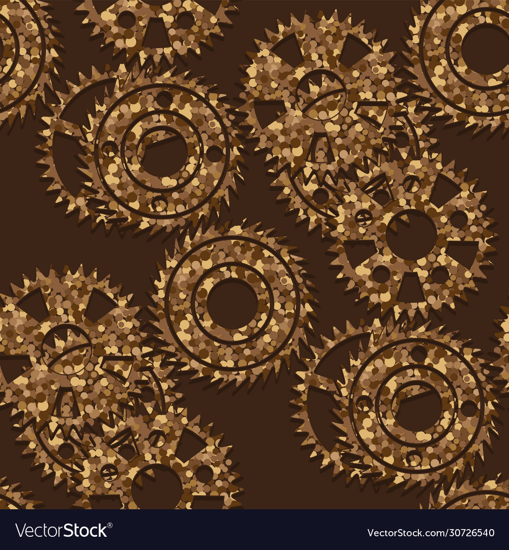 Seamless pattern with various gears on a brown vector image Seamless pattern with various gears on a brown