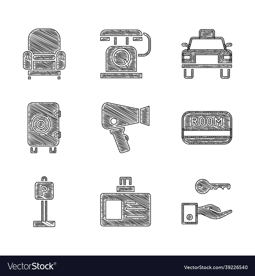 Set hair dryer identification badge hotel door Vector Image