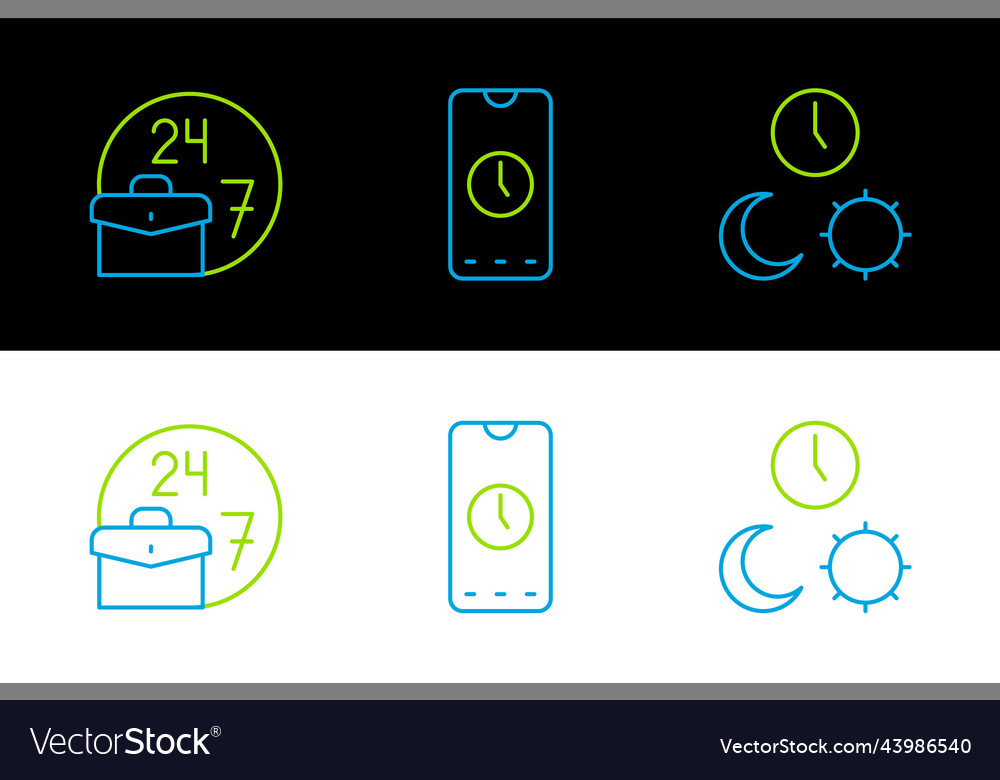 Set line day and night with time always busy vector image Set line day and night with time always busy