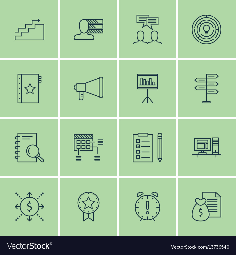 Set of 16 project management icons includes vector image Set of 16 project management icons includes