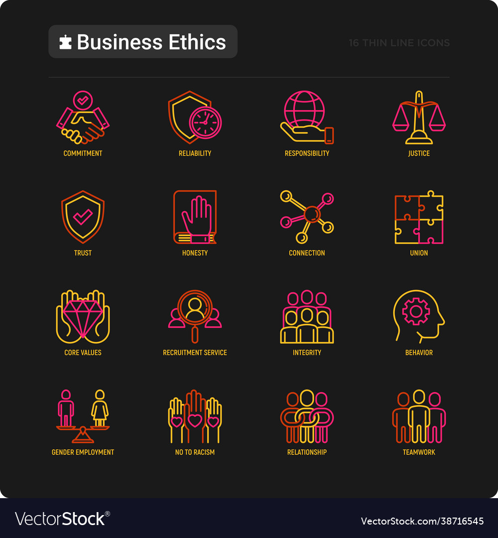 Business Ethics Dünne Linie Icons setzen Verbindung