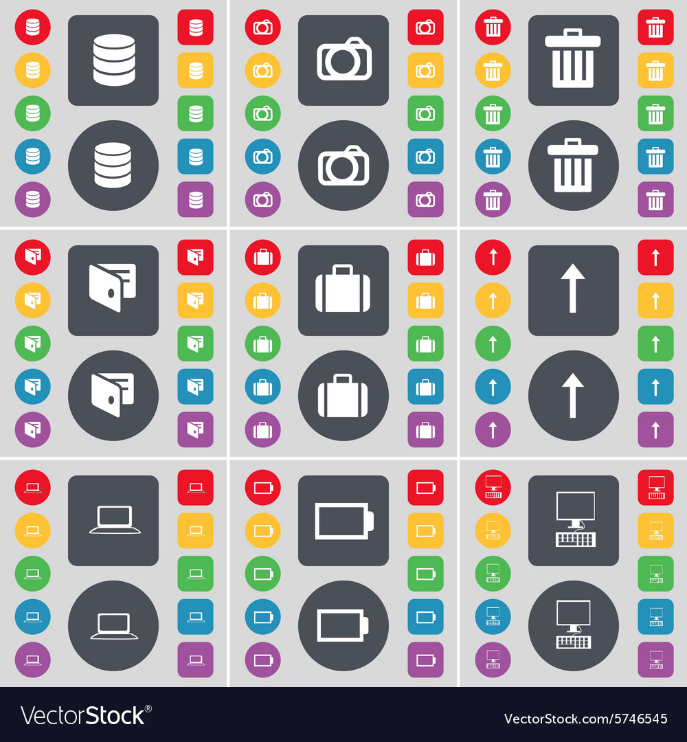 Database camera trash can wallet suitcase arrow up