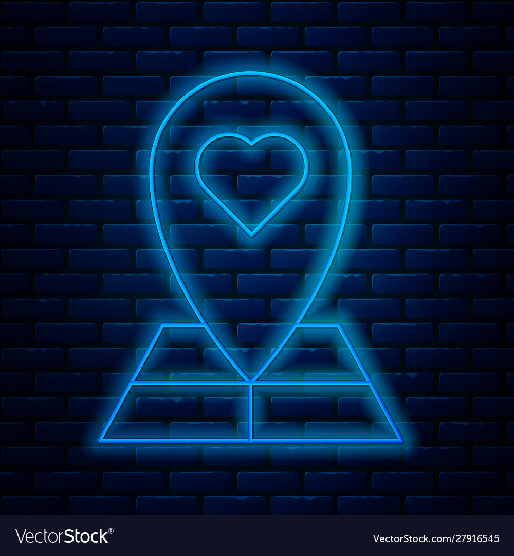 Glowing neon line map pointer with heart icon vector image Glowing neon line map pointer with heart icon
