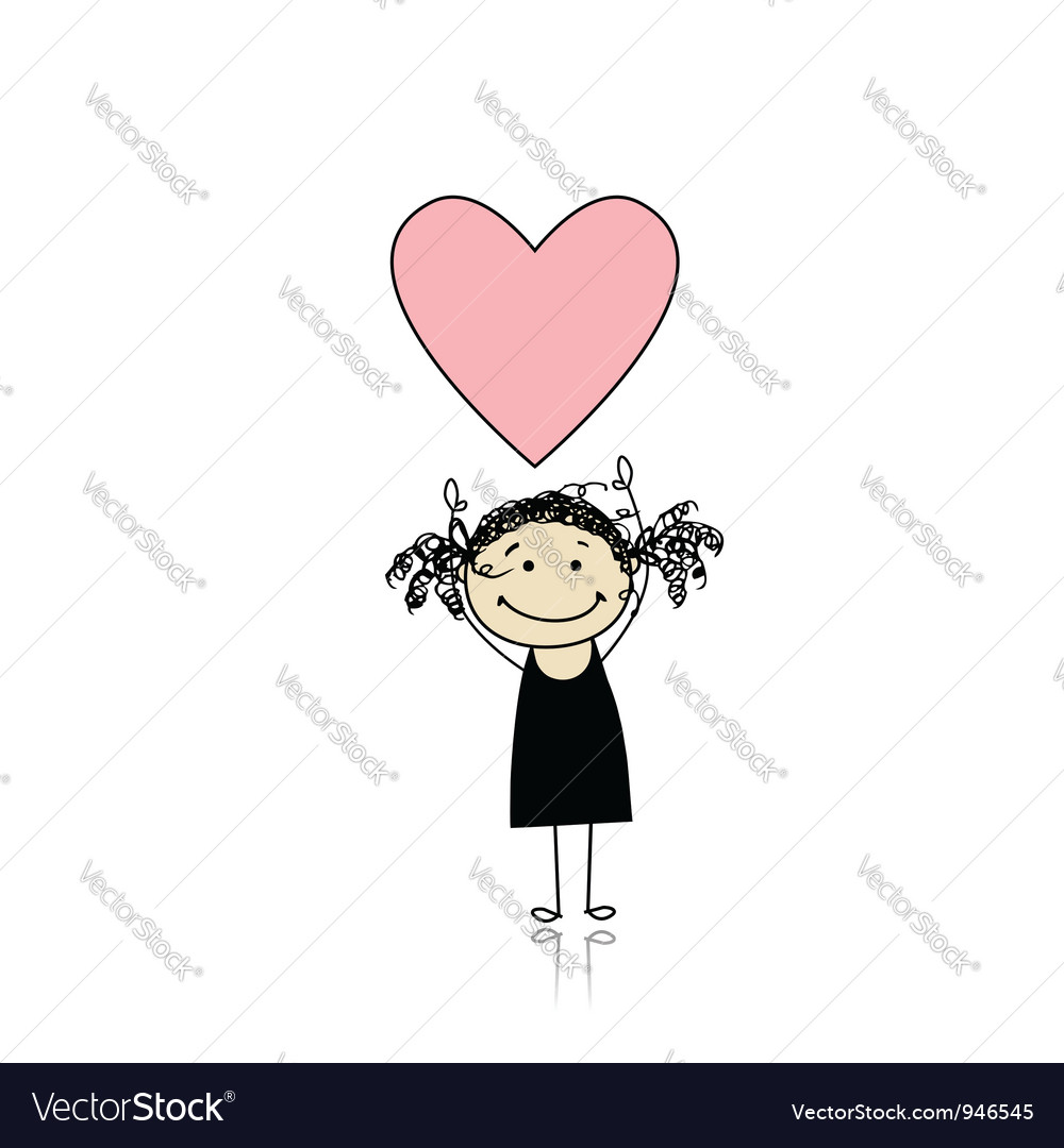 Saint valentine day - cute girl holding heart