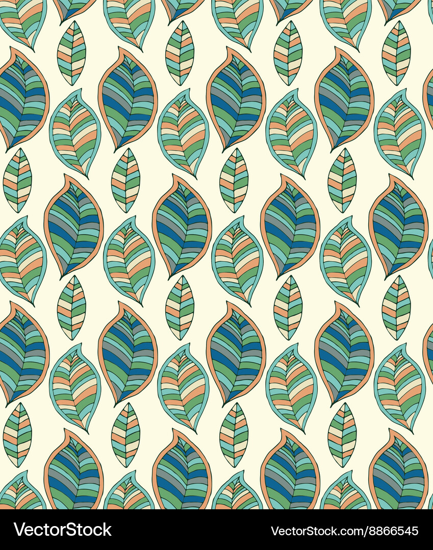Seamless pattern with hand drawn green leaf Vector Image
