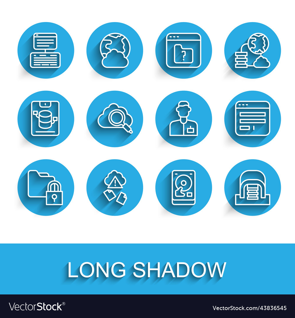 Set line folder and lock cloud hacking server vector image Set line folder and lock cloud hacking server