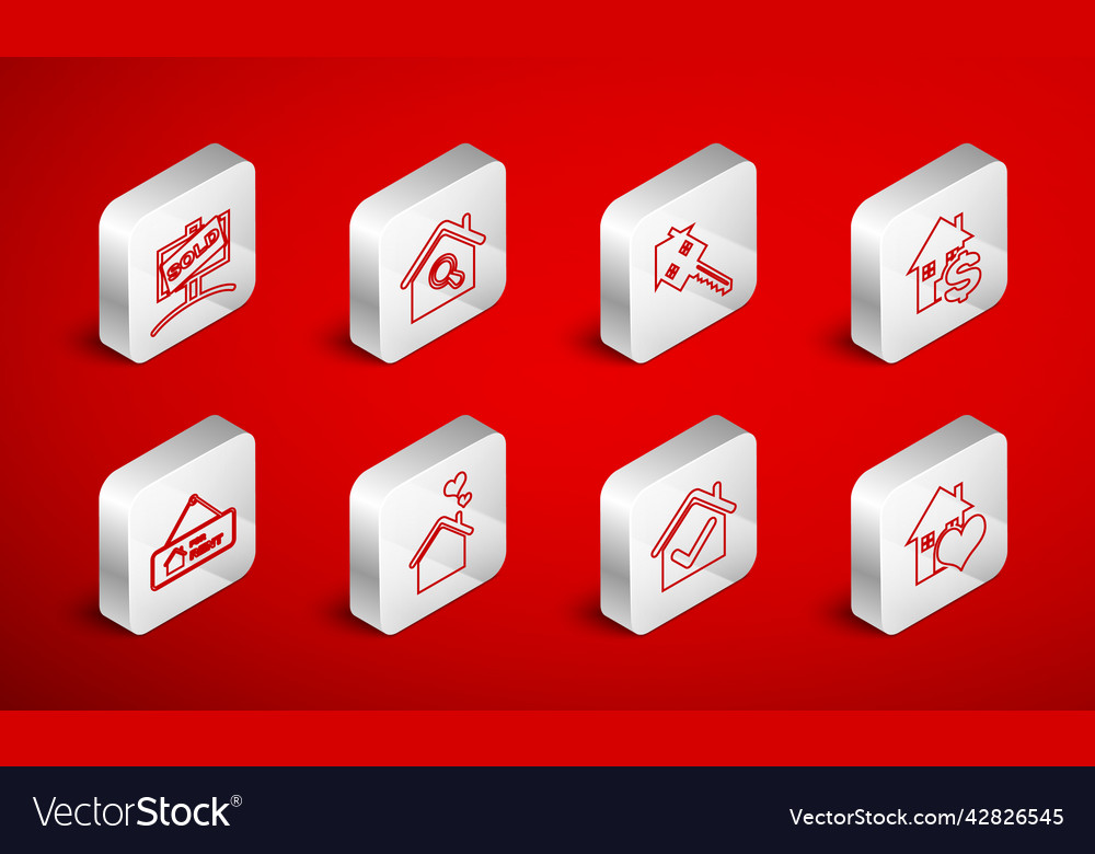 Set line house with heart shape search key