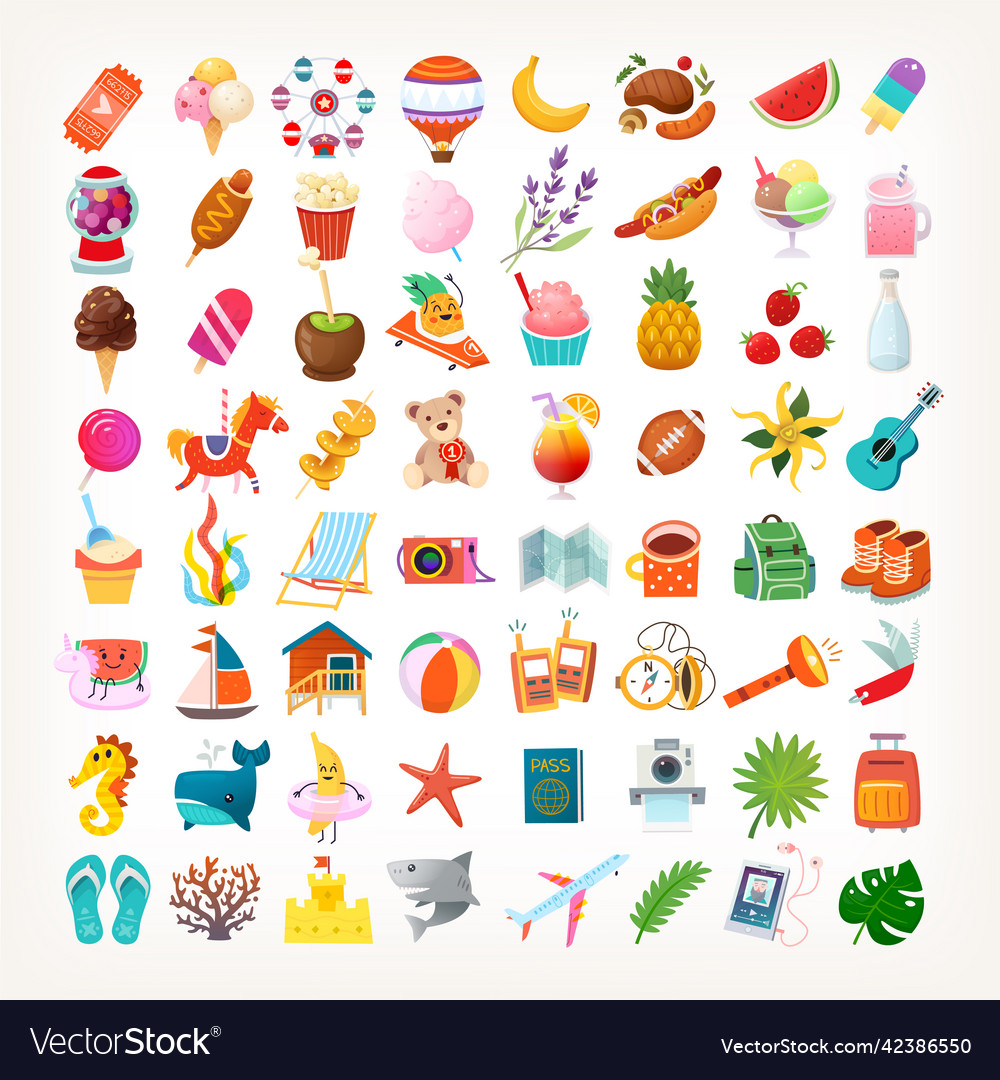 Collection of summer icons and stickers vector image Collection of summer icons and stickers