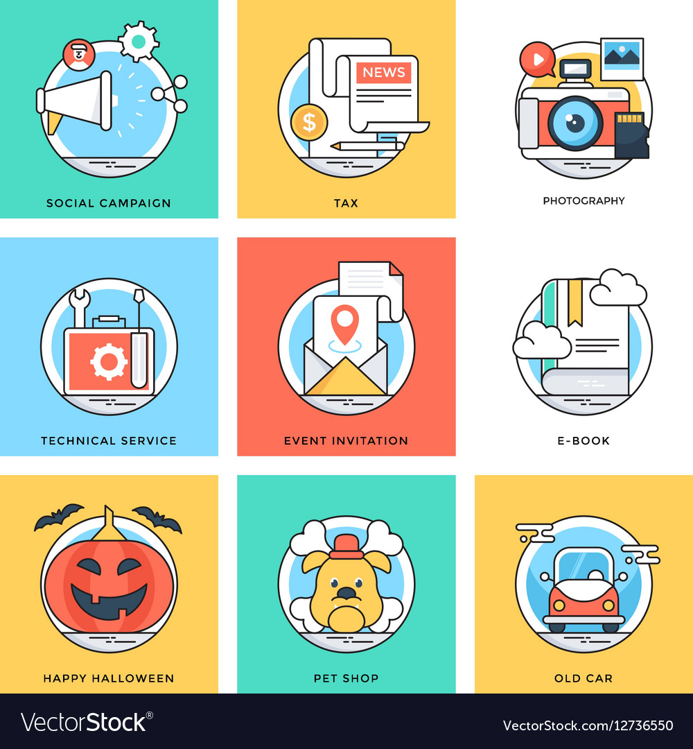 Flat color line design concepts icons 5