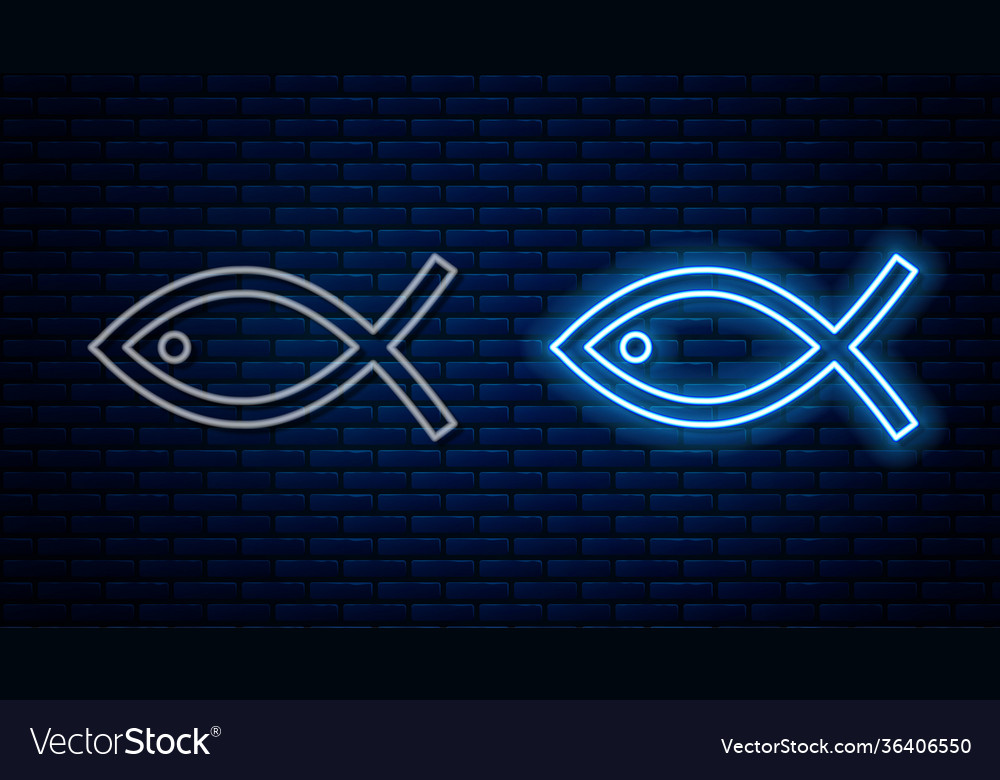 Glowing neon line christian fish symbol icon