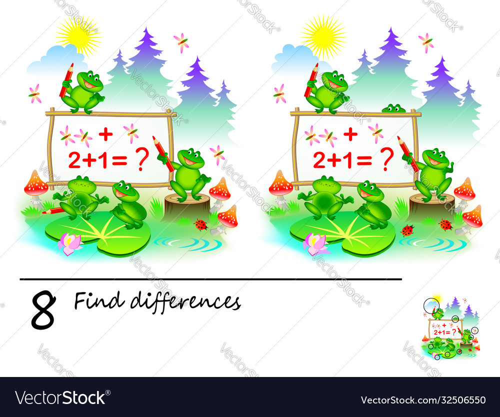 Logic puzzle game for children need to find 8 vector image Logic puzzle game for children need to find 8
