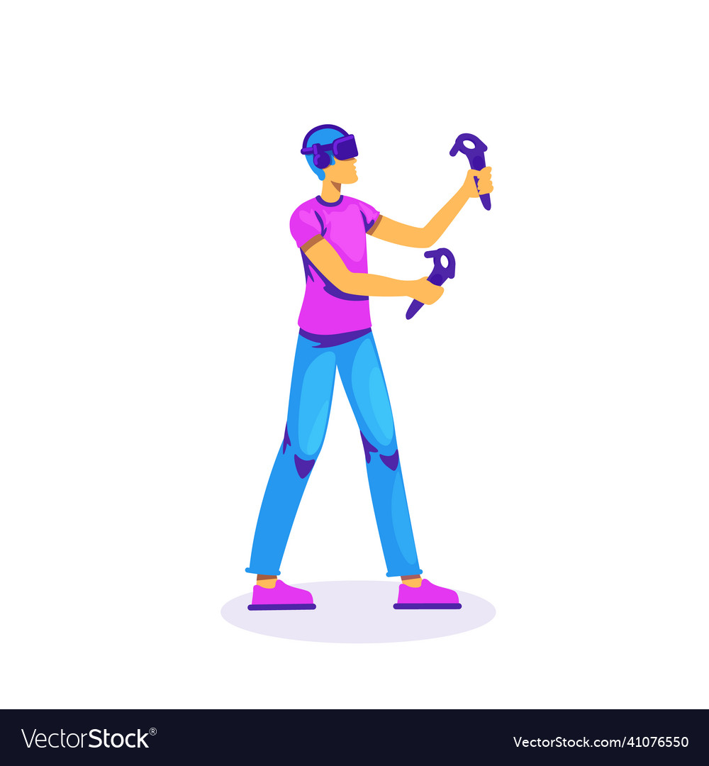 Man play with vr controllers flat color faceless vector image Man play with vr controllers flat color faceless