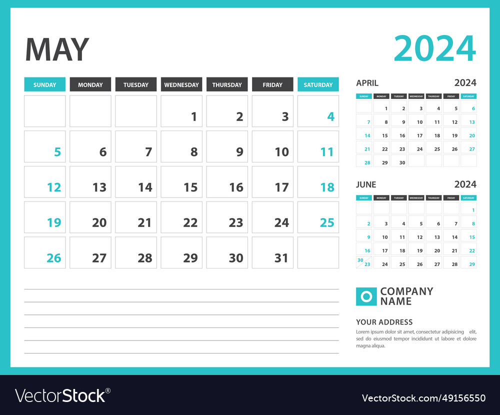 Monthly calendar template for 2024 year may Vector Image