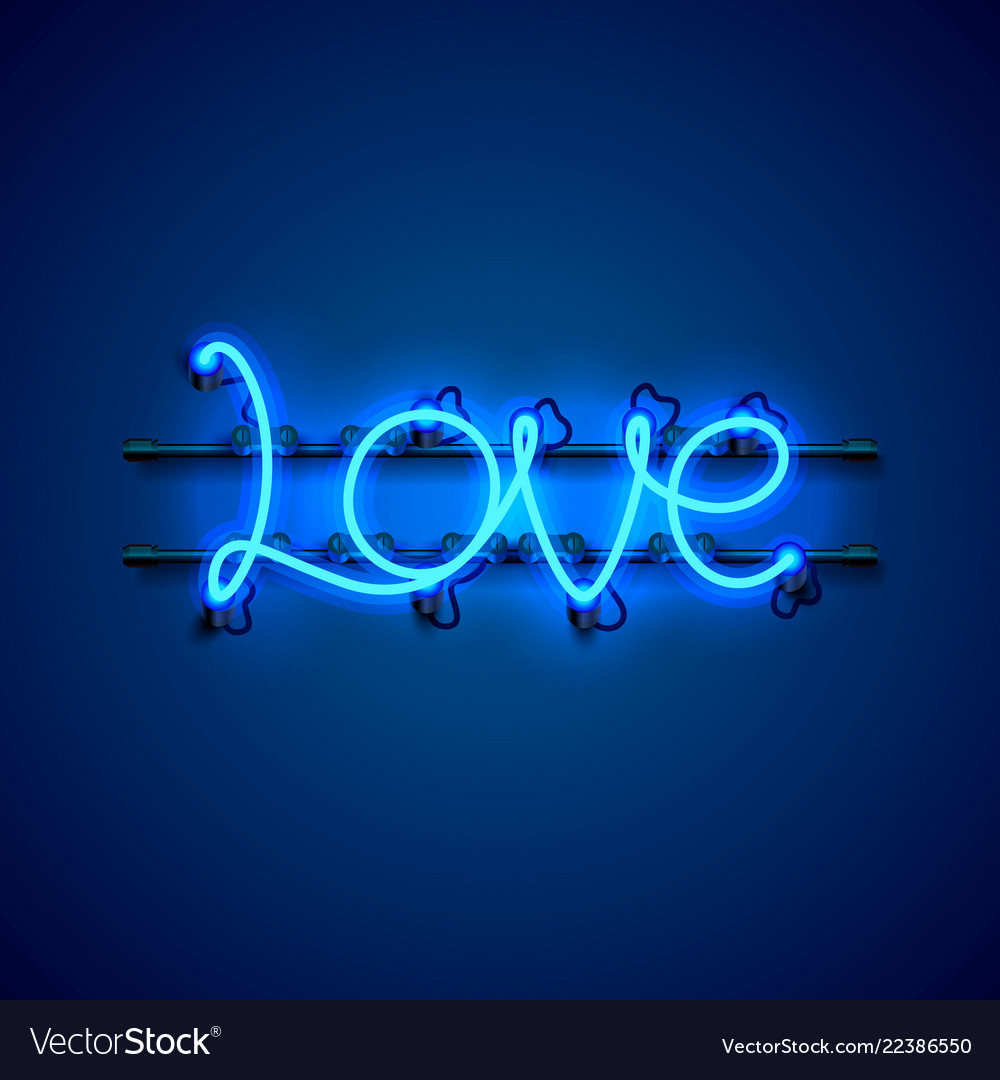 Neon Text Love Signboard On Blue Background Vector Image