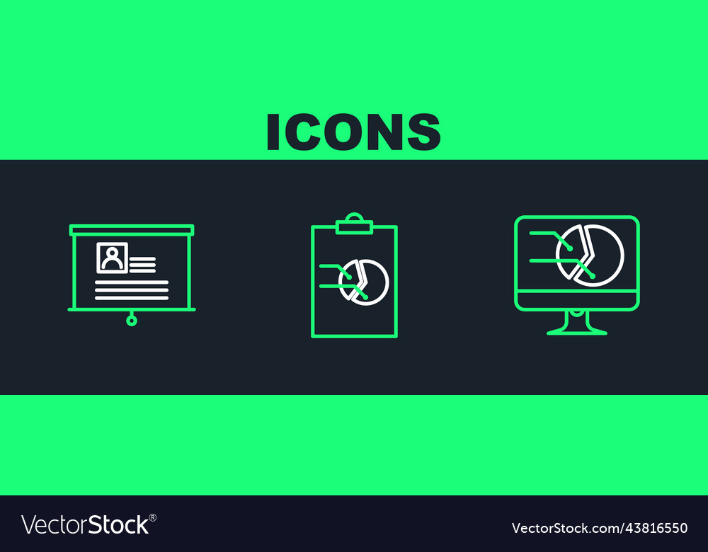 Set line computer monitor with graph chart board vector image Set line computer monitor with graph chart board