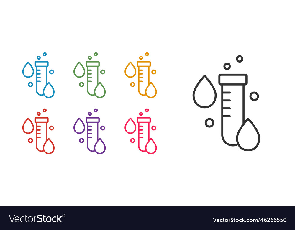 Set Line Testrohr mit Wassertropfen Icon isoliert