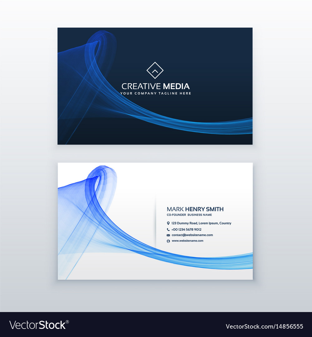 Clean blue business card with wave shape Vector Image