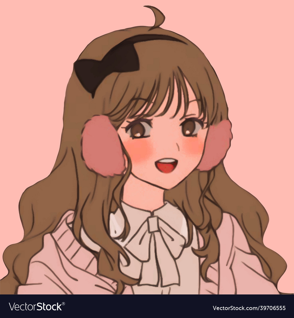 Cute anime girl with pink headphones and a bow Vector Image