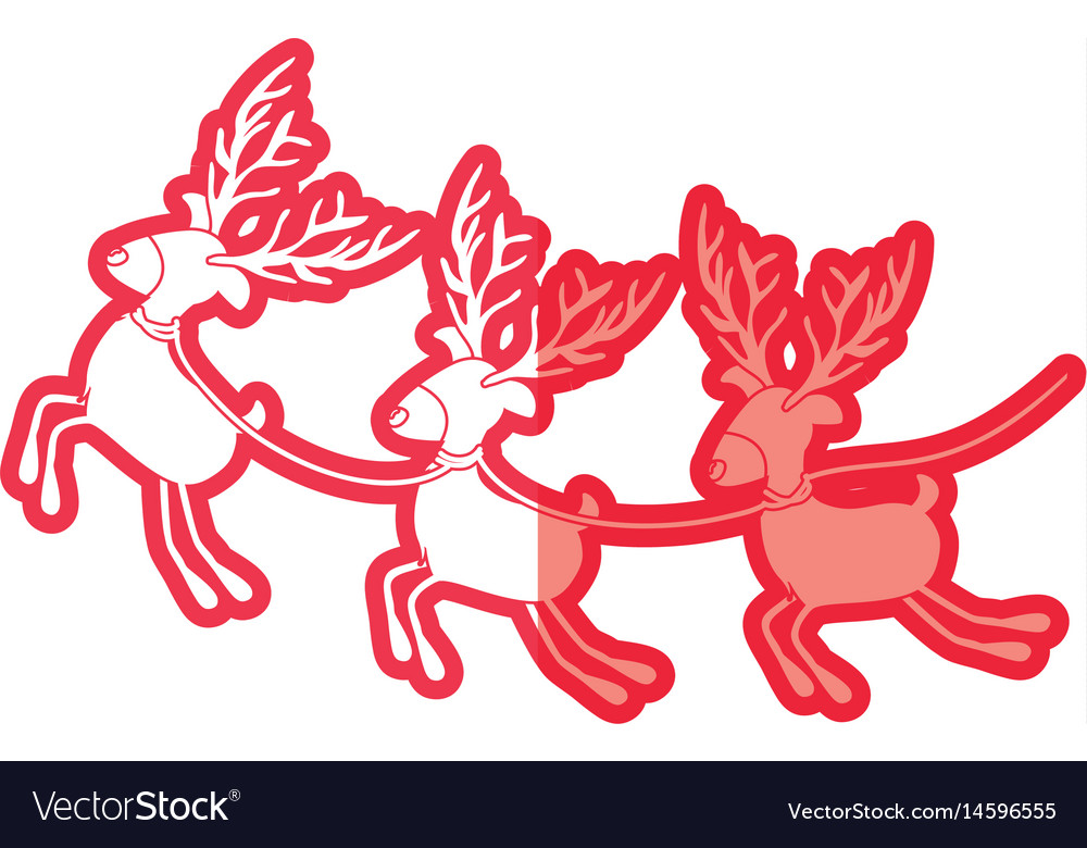 Red silhouette with set of three funny reindeers