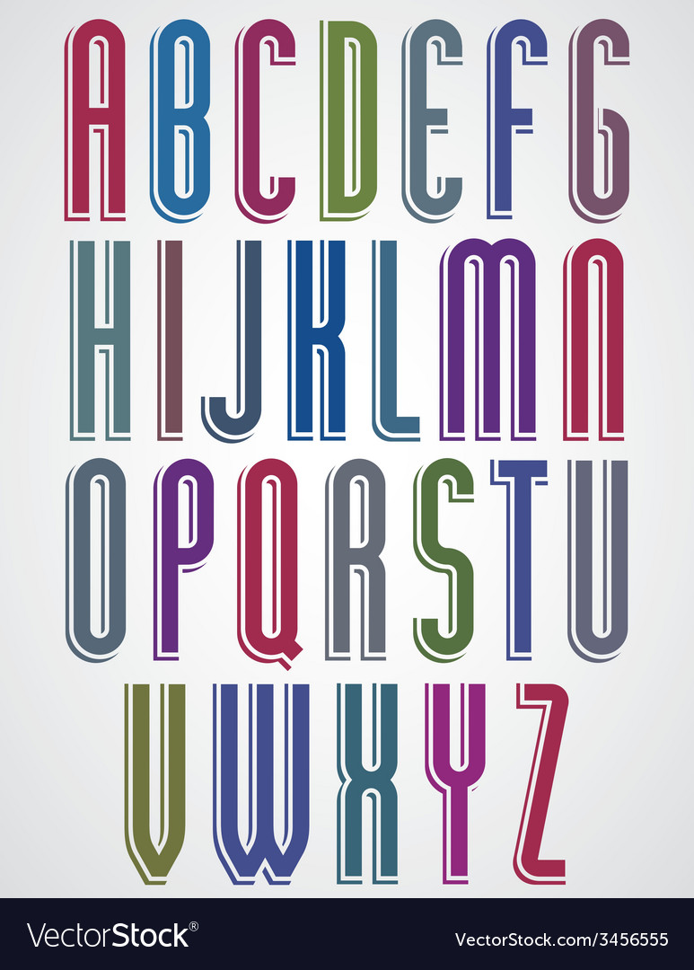 Thin narrow bright animated font uppercase letters