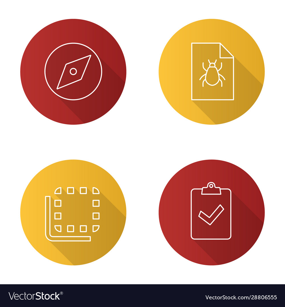 Uiux flat linear long shadow icons set vector image Uiux flat linear long shadow icons set