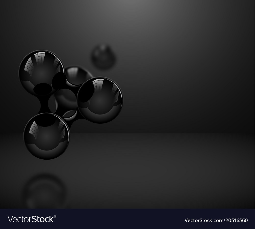 Abstract glossy black molecules or atoms on dark Vector Image