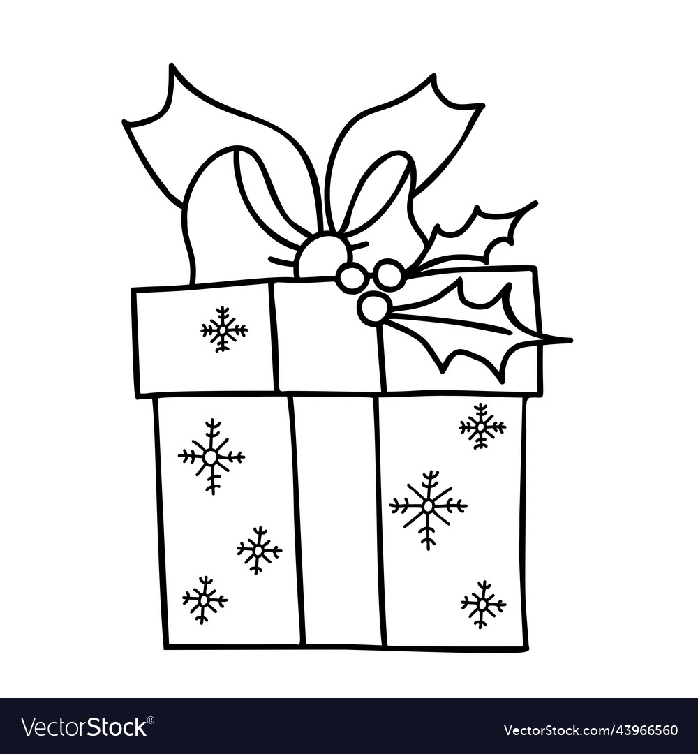 Christmas gift box with bow and mistletoe