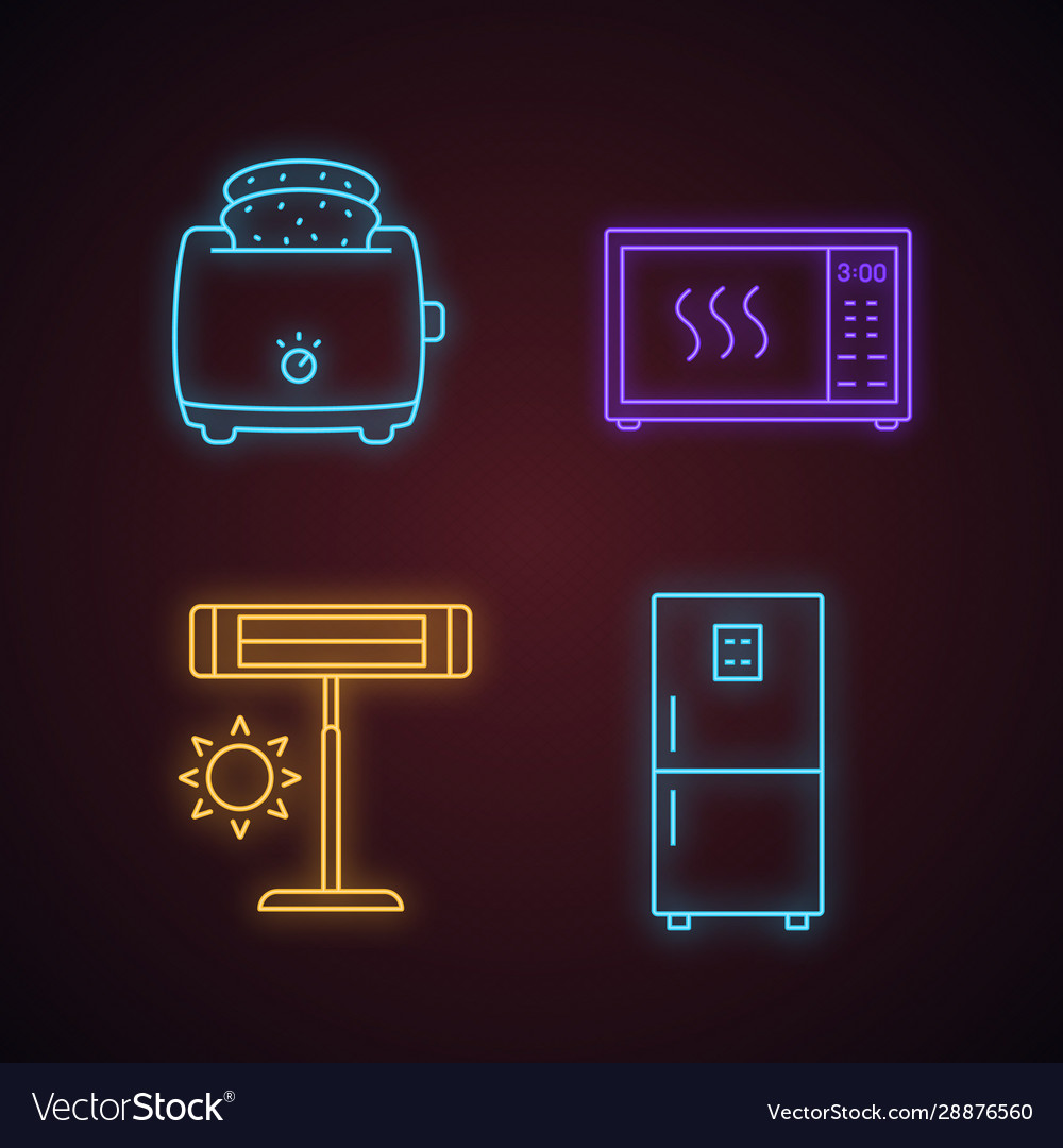 Haushaltsgerät Neon Licht Icons Set