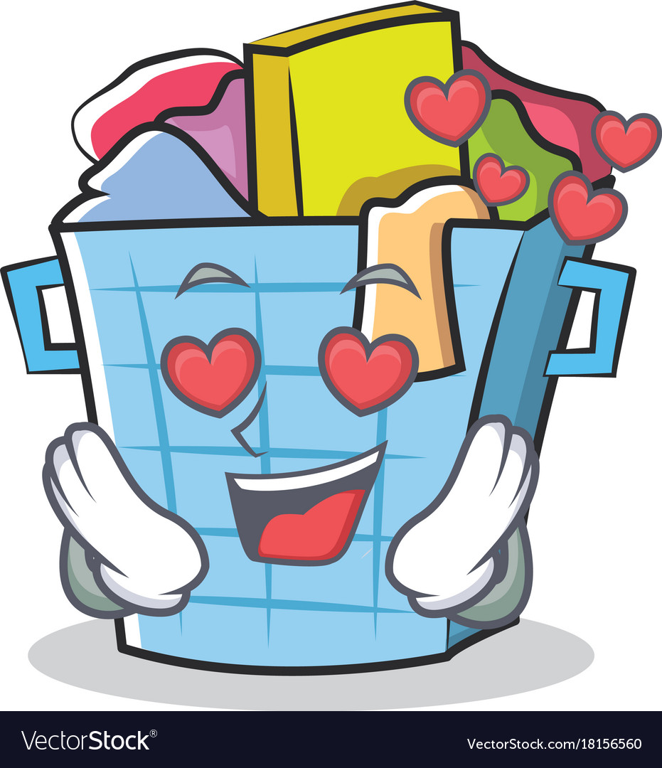 In love laundry basket character cartoon