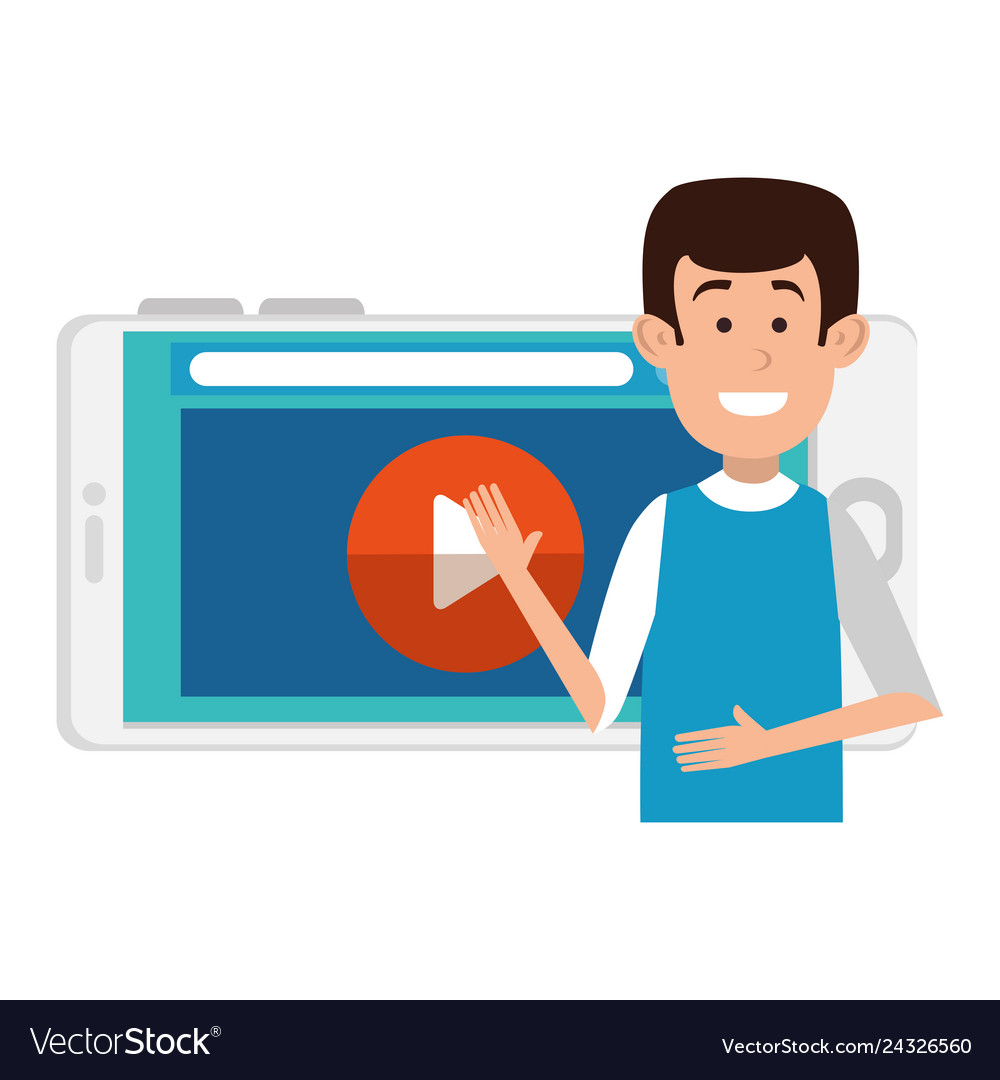 Man teaching with smartphone and media player vector image Man teaching with smartphone and media player