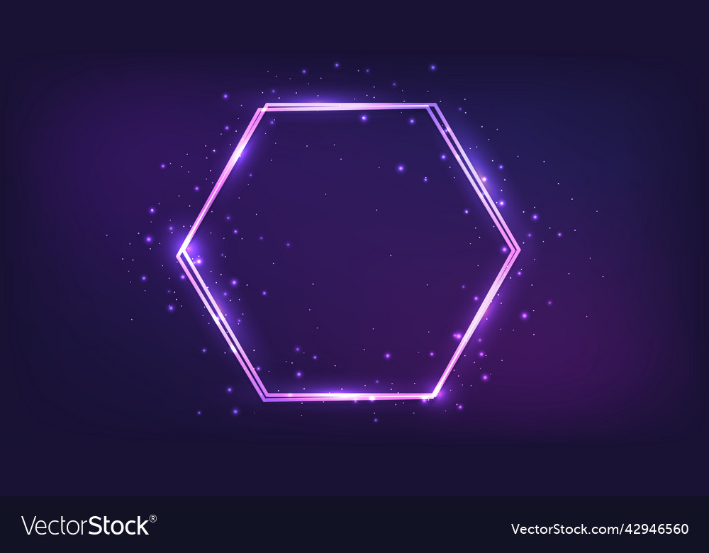 Neon double hexagon frame with shining effects