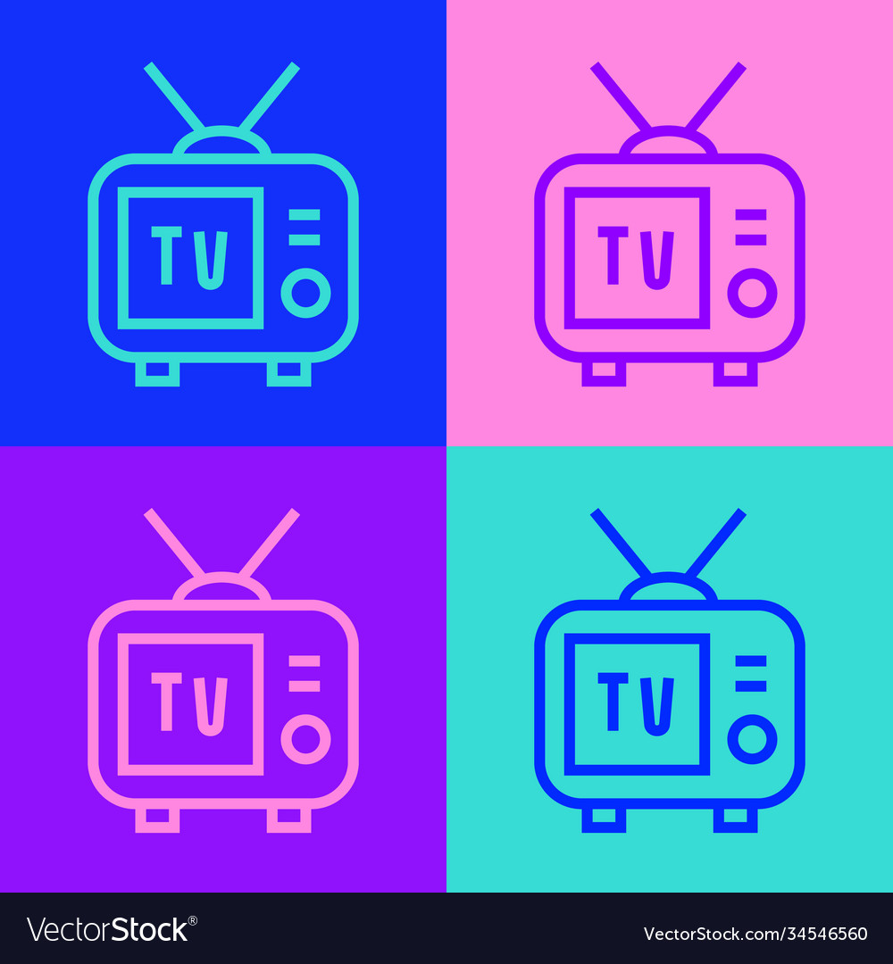 Pop art line retro tv icon isolated on color