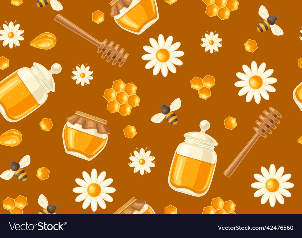 Seamless pattern with honey items image for food vector image Seamless pattern with honey items image for food