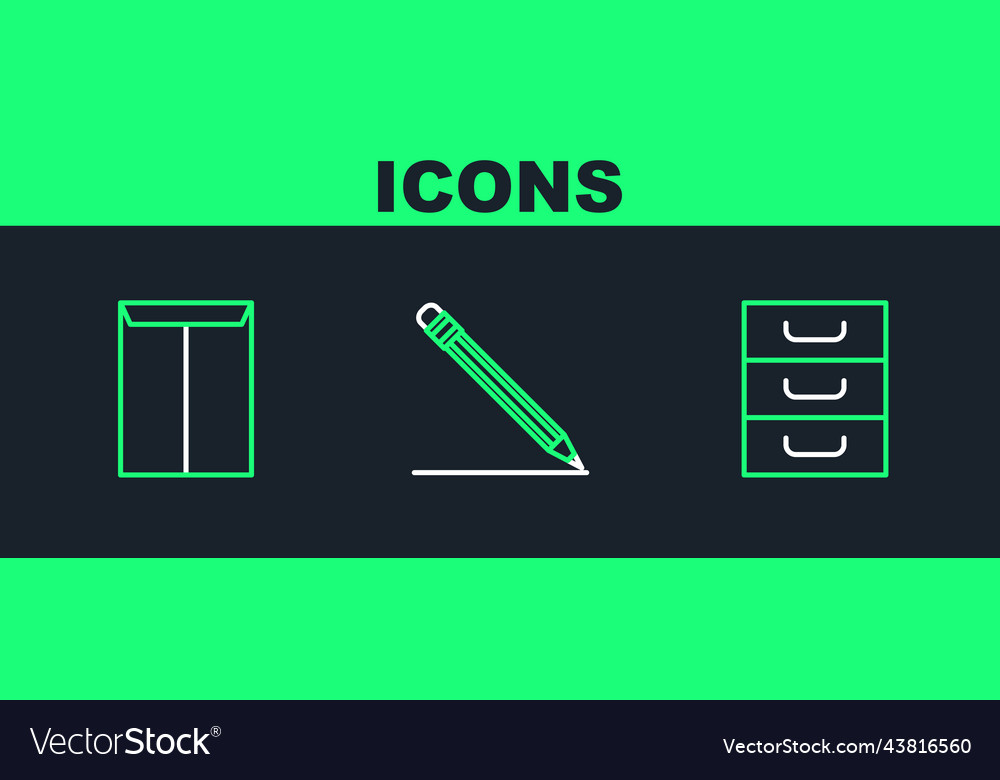 Set line drawer with documents envelope vector image Set line drawer with documents envelope