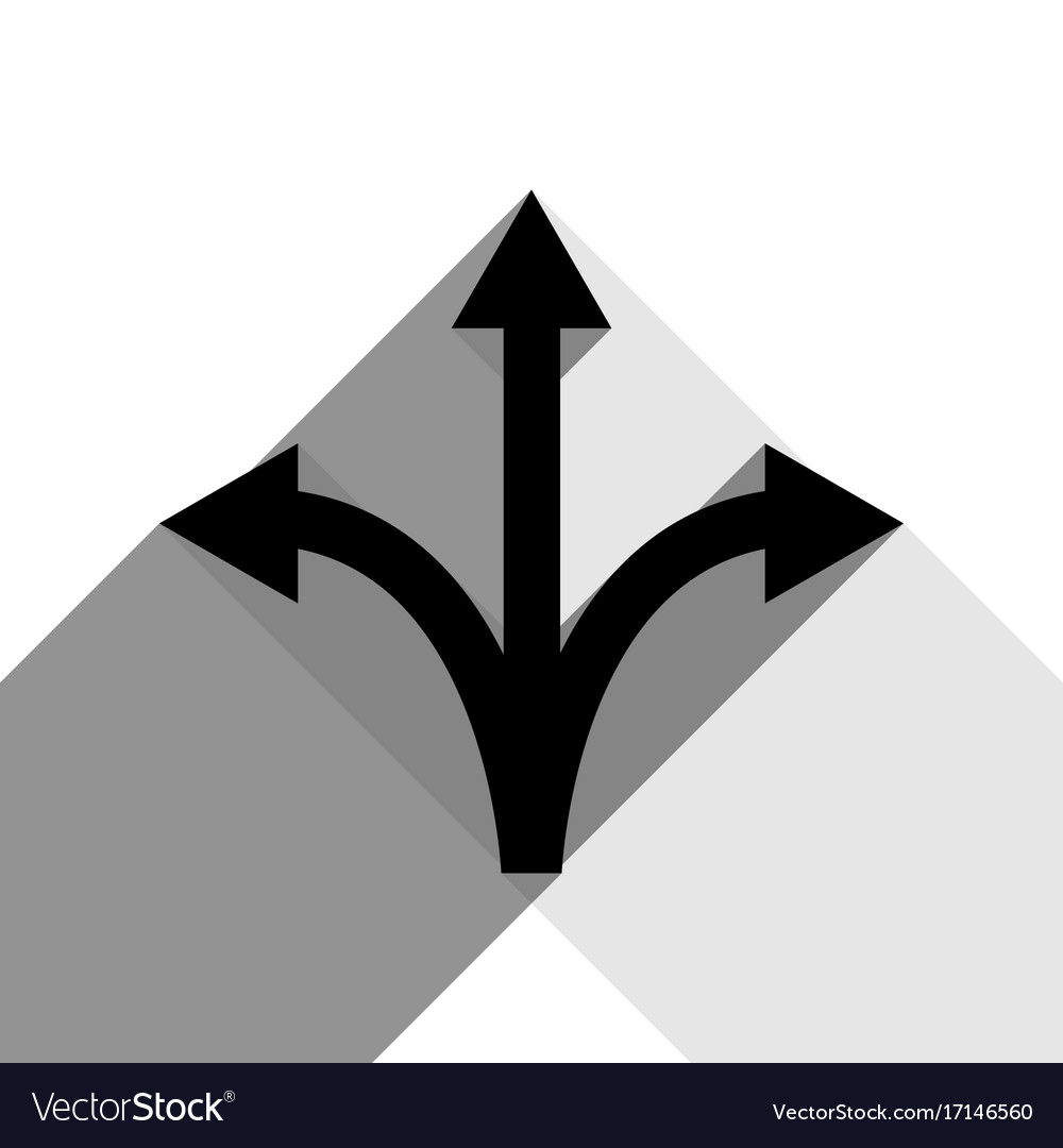 Three-way direction arrow sign black icon