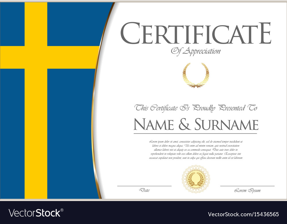 Certificate or diploma sweden flag design Vector Image