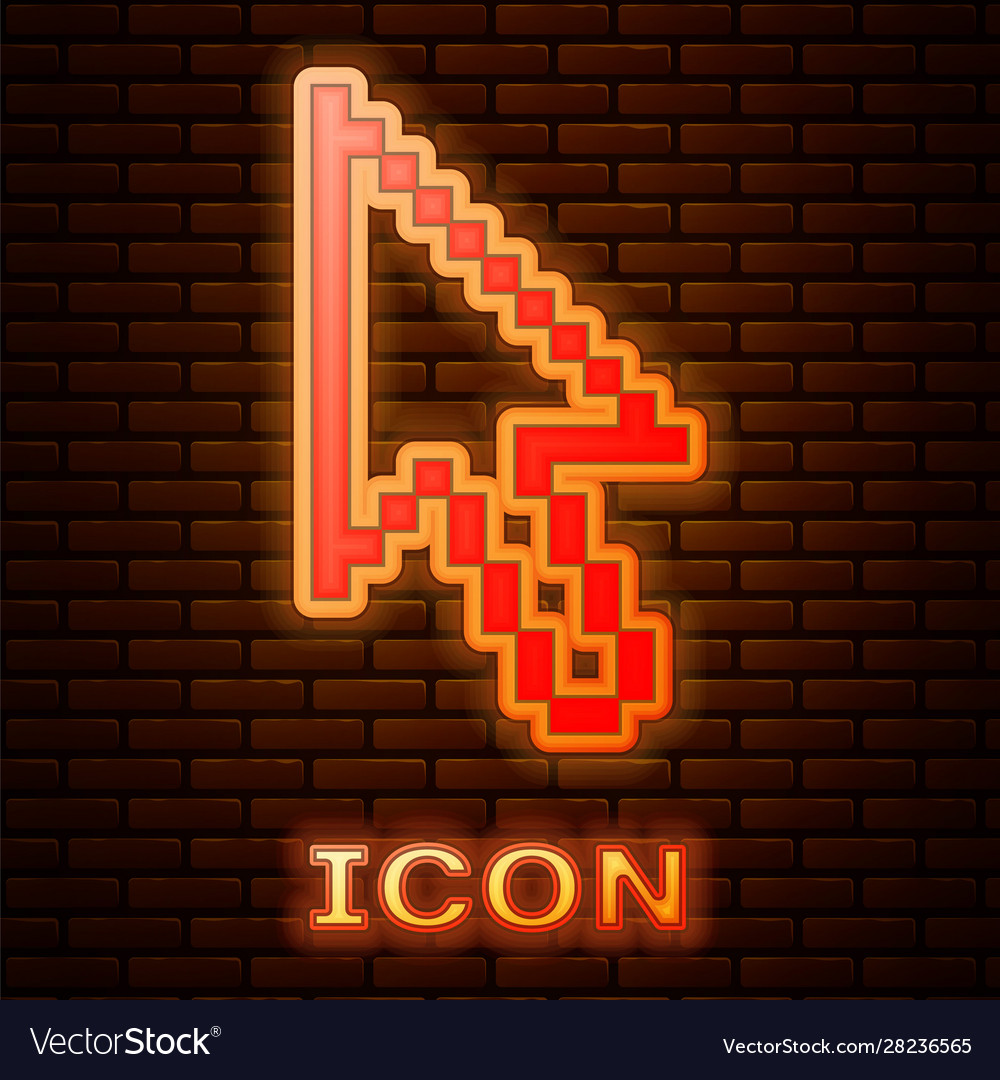 Glowing neon pixel arrow cursor icon isolated