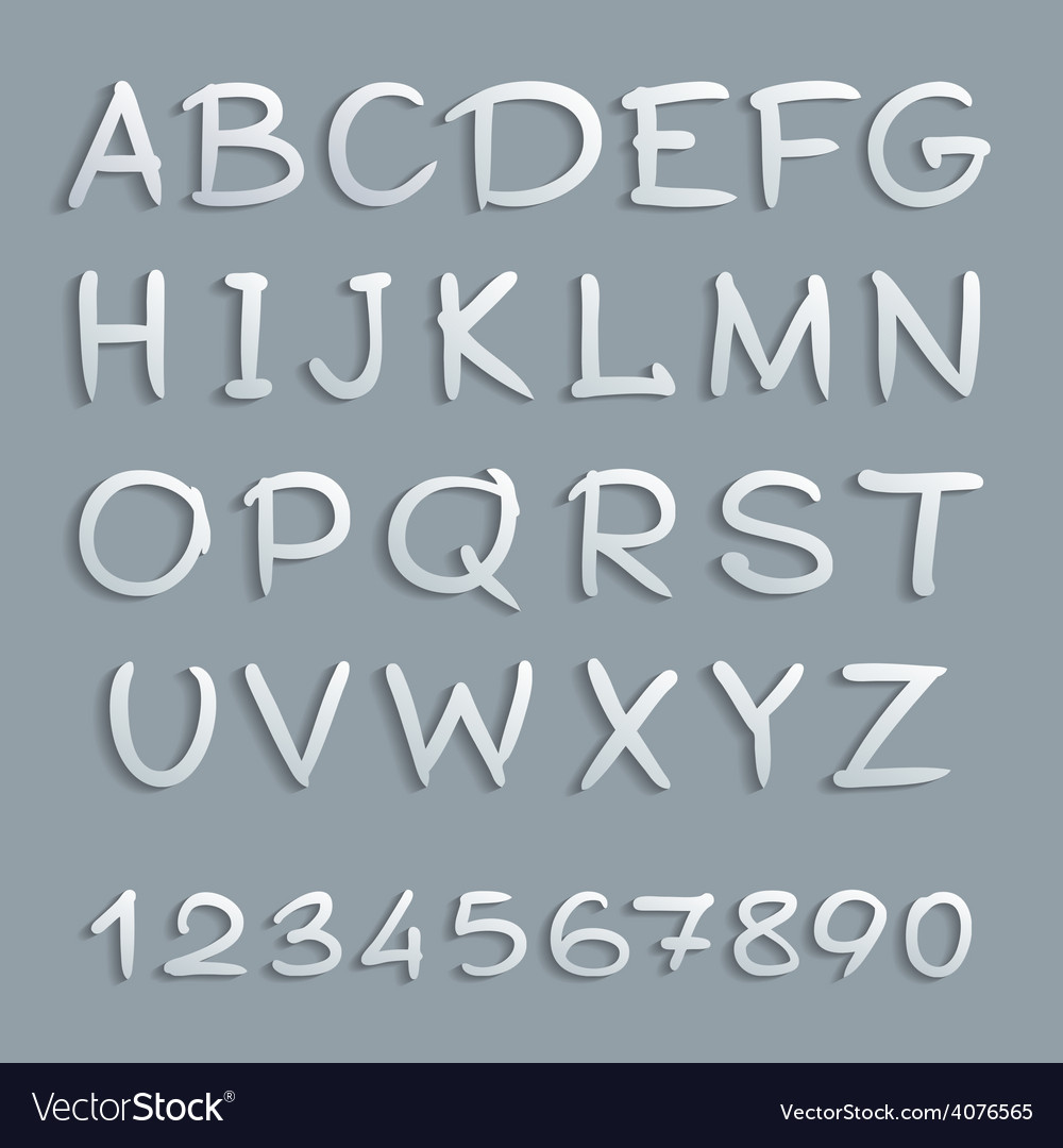 Handwritten alphabet with shadows and numbers