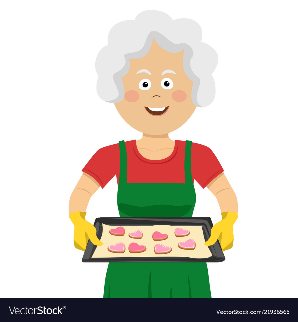 Mature lady holding a tray with homemade cookies