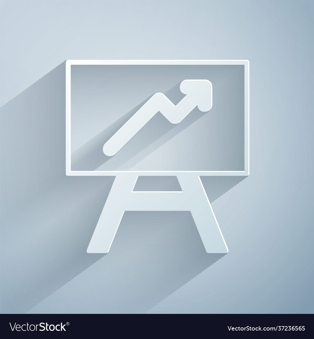 Paper cut board with graph chart icon isolated