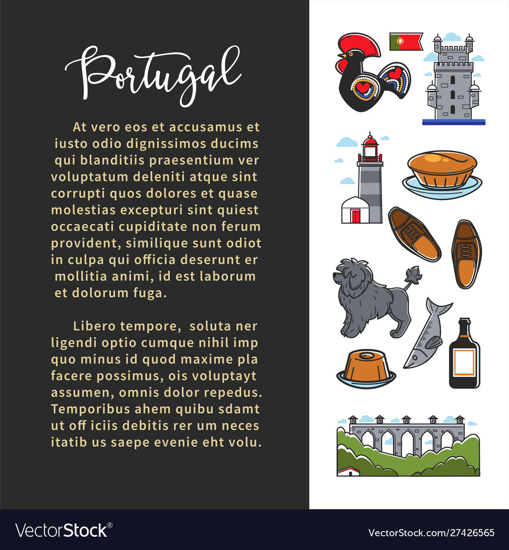 Portugal Culture Banner Template With Famous Vector Image