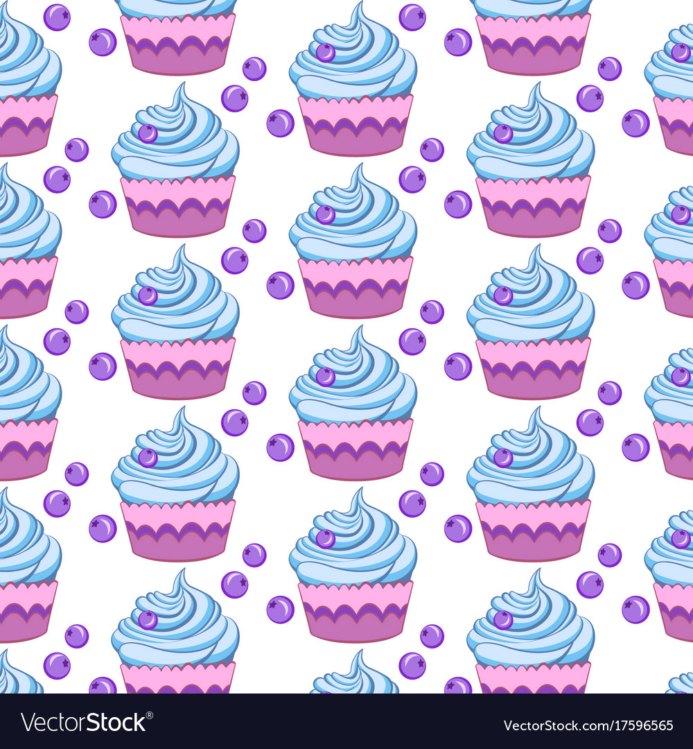 Seamless pattern with different cupcakes