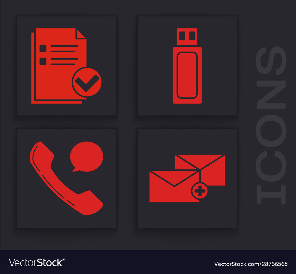 Set envelope document and check mark usb flash